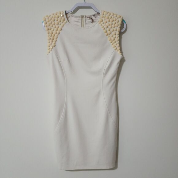 Ted Baker Chira Stone Embellished Sheath Dress Mini Ivory Sleeveless Ted 2/US 6 - Picture 2 of 11